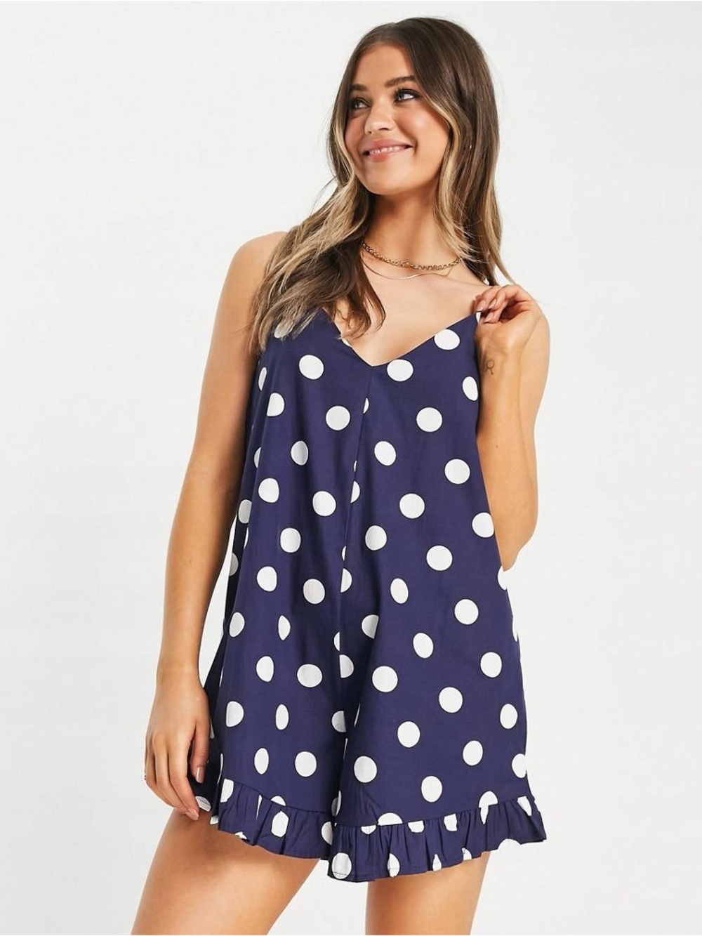 ASOS 100% cotton blue with white polka dot playsuit